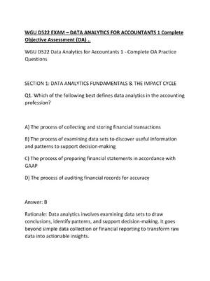Preview image for WGU D522 EXAM – DATA ANALYTICS FOR ACCOUNTANTS 1 Complete Objective Assessment (OA) ..