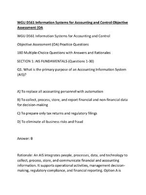 Preview of WGU D561 Information Systems for Accounting and Control Objective Assessment