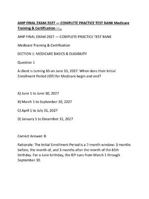 Preview image for AHIP FINAL EXAM 2027 — COMPLETE PRACTICE TEST BANK Medicare Training & Certification —..