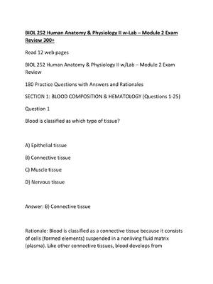 Preview image for BIOL 252 Human Anatomy & Physiology II w-Lab – Module 2 Exam Review 300+