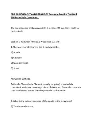 Preview of BDA RADIOGRAPHY AND RADIOLOGY Complete Practice Test Bank 300 Exam