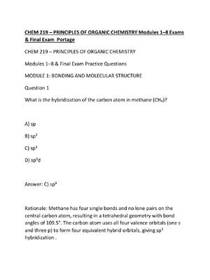 Preview image for CHEM 219 – PRINCIPLES OF ORGANIC CHEMISTRY Modules 1–8 Exams & Final Exam  Portage