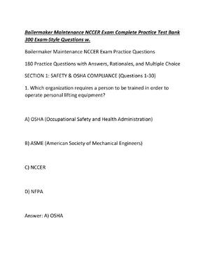 Preview of Boilermaker Maintenance NCCER Exam Complete Practice Test Bank 300 Exam