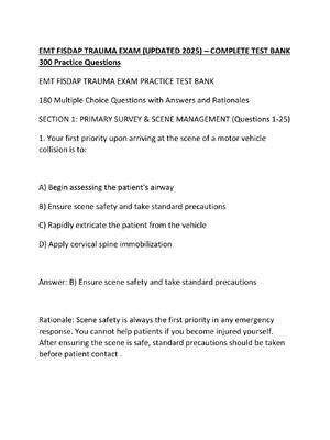 Preview of EMT FISDAP TRAUMA EXAM (UPDATED 2025) – COMPLETE TEST BANK 300 Practice Questions