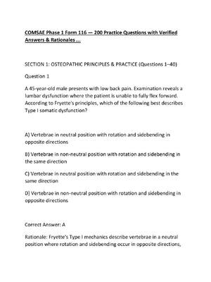 Preview of COMSAE Phase 1 Form 116 — 200 Practice Questions with Verified Answers & Rationales ...