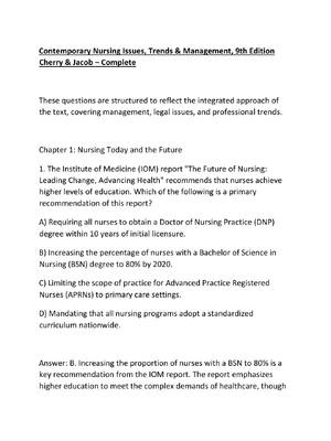 Preview of Contemporary Nursing Issues, Trends & Management, 9th Edition Cherry & Jacob – Complete