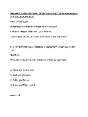 Preview of DYNATRACE PROFESSIONAL CERTIFICATION WRITTEN EXAM Complete Practice Test Bank  2026