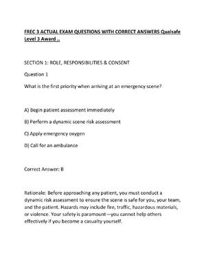 Preview of FREC 3 ACTUAL EXAM QUESTIONS WITH CORRECT ANSWERS Qualsafe Level 3 Award ..