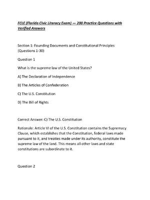 Preview of Here are 180 multiple-choice practice questions for the FCLE, each with a verified answer