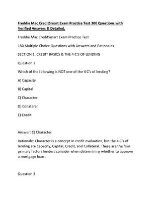 Preview of Freddie Mac CreditSmart Exam Practice Test 300 Questions with Verified Answers