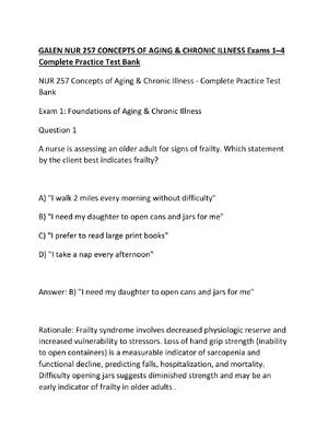 Preview of GALEN NUR 257 CONCEPTS OF AGING & CHRONIC ILLNESS Exams 1–4 Complete Practice Test Bank