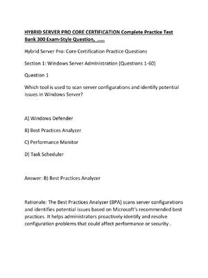 Preview of HYBRID SERVER PRO CORE CERTIFICATION Complete Practice Test Bank 300 Exam