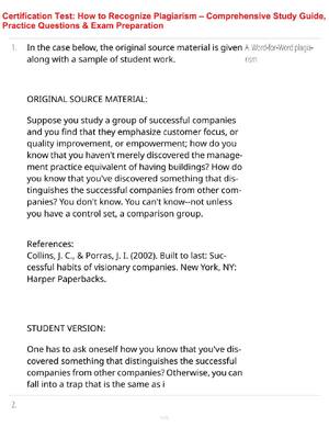 Preview of Certification Test: How to Recognize Plagiarism – Comprehensive Study Guide, Practice Ques
