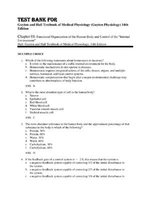 Preview of Test Bank For Guyton and Hall Textbook of Medical Physiology (Guyton Physiology) 14th  Edi