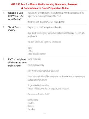 Preview of NUR 253 Test 2 – Mental Health Nursing Questions, Answers & Comprehensive Exam Study Guide