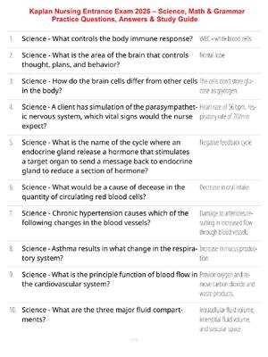 Preview of Kaplan Nursing Entrance Exam 2026 – Science, Math & Grammar Practice Questions, Answers &