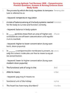 Preview of Nursing Aptitude Test Reviewer 2026 – Comprehensive Practice Questions, Answers & Nursing
