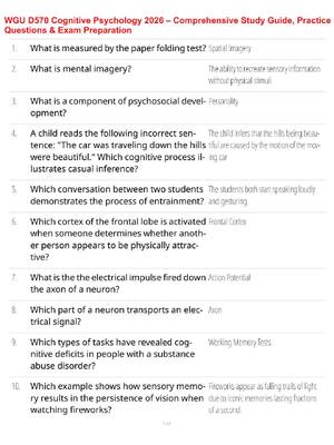 Preview of WGU D570 Cognitive Psychology 2026 – Comprehensive Study Guide, Practice Questions & Exam