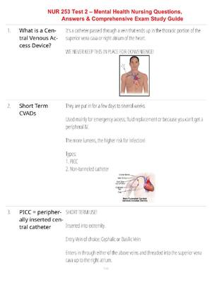 Preview of NUR 253 Test 2 – Mental Health Nursing Questions, Answers & Comprehensive Exam Preparation