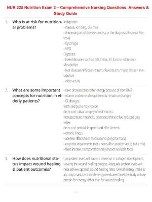 Preview of NUR 225 Nutrition Exam 2 – Comprehensive Nursing Questions, Answers & Study Guide