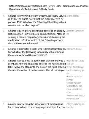Preview of CMS Pharmacology Proctored Exam Review 2026 – Comprehensive Practice Questions, Verified A