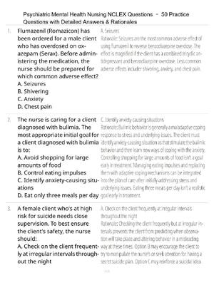 Preview of Psychiatric Mental Health Nursing NCLEX Questions – 50 Practice Questions with Detailed An