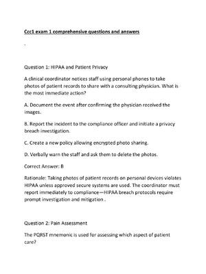 Preview of Ccc1 exam 1 comprehensive questions and answers