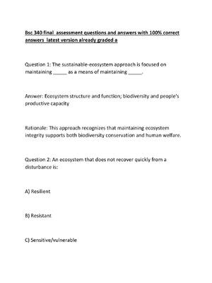Preview of Bsc 340 final  assessment questions and answers with 100