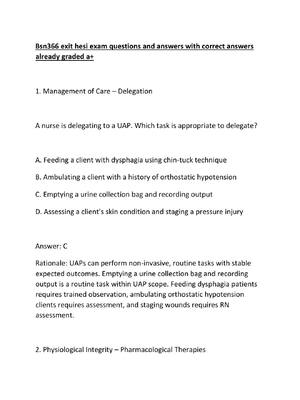 Preview of Bsn366 exit hesi exam questions and answers with correct answers already graded a