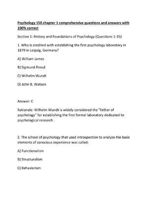 Preview of Psychology 150 chapter 1 comprehensive questions and answers with 100
