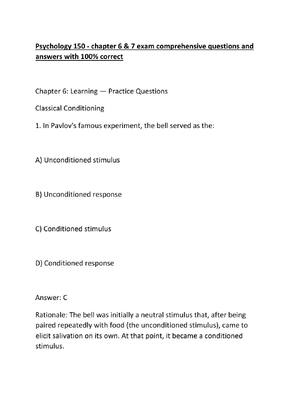 Preview of Psychology 150 - chapter 6 & 7 exam comprehensive questions and answers with 100% correct