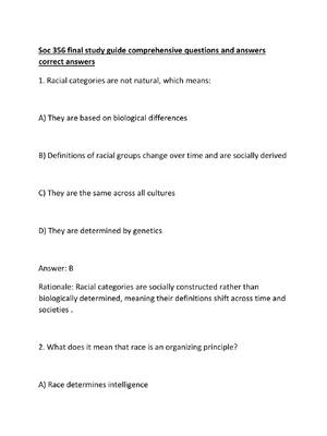 Preview of Soc 356 final study guide comprehensive questions and answers  correct answers