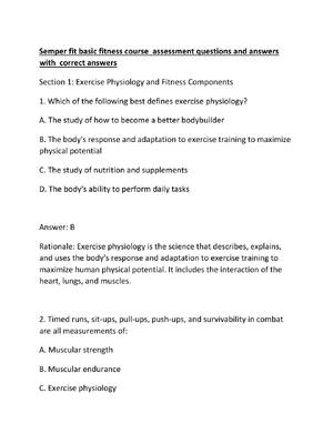 Preview of Semper fit basic fitness course  assessment questions and answers with  correct answers