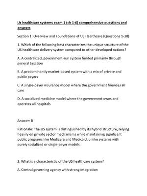 Preview of Us healthcare systems exam 1 (ch 1-6) comprehensive questions and answers