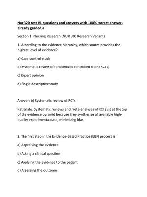 Preview image for Nur 320 test #1 questions and answers with 100% correct answers already graded a