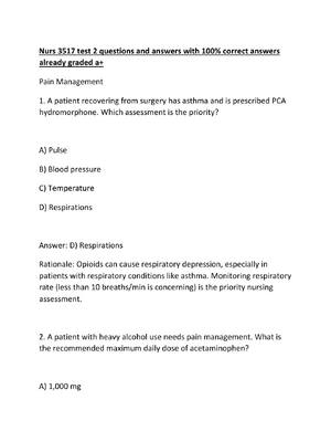 Preview of Nurs 3517 test 2 questions and answers with 100