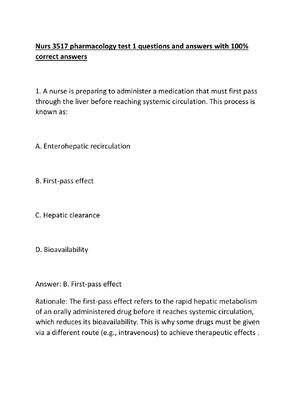 Preview of Nurs 3517 pharmacology test 1 questions and answers with 100