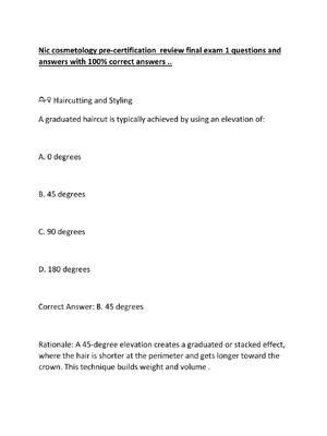 Preview of Nic cosmetology pre-certification  review final exam 1 questions and answers with 100% cor