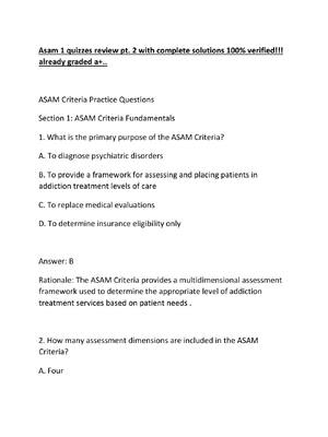 Preview of Asam 1 quizzes review pt. 2 with complete solutions 100% verified!!! already graded a+..