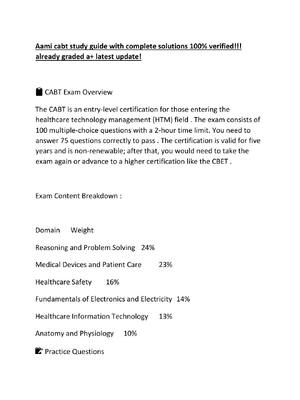 Preview of Aami cabt study guide with complete solutions 100% verified!!! already graded a+ latest up