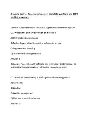 Preview of A bundle deal for fintech exam newest complete questions and 100