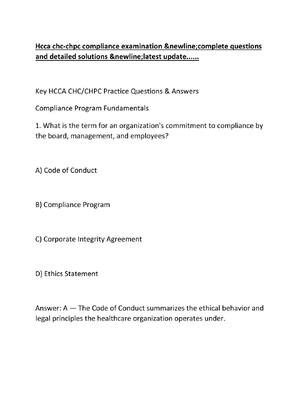 Preview of Hcca chc-chpc compliance examination &newline;complete questions and detailed solutions &n