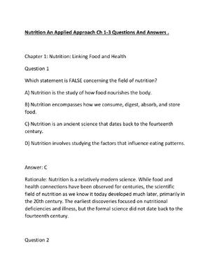 Preview of Nutrition An Applied Approach Ch 1-3 Questions And Answers .