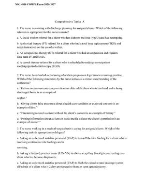 Preview of NSG 4800 COMPS Exam 2026-2027 Questions and Verified Answers Rated A+