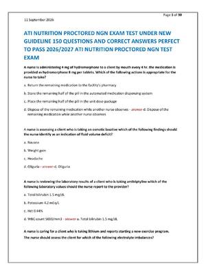 Preview of ATI NUTRITION PROCTORED NGN EXAM TEST UNDER NEW GUIDELINE 150 QUESTIONS AND CORRECT ANSWER