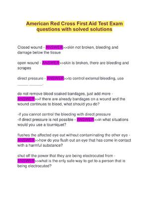 Preview image for American Red Cross First Aid Test Exam  questions with solved solutions