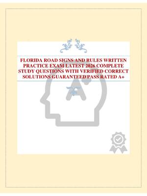 Preview of FLORIDA ROAD SIGNS AND RULES WRITTEN PRACTICE EXAM LATEST 2026 COMPLETE STUDY QUESTIONS WI