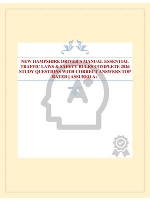 Preview image for NEW HAMPSHIRE DRIVER'S MANUAL ESSENTIAL TRAFFIC LAWS & SAFETY RULES COMPLETE 2026 STUDY QUESTIONS WITH CORRECT ANSWERS TOP RATED | ASSURED A+