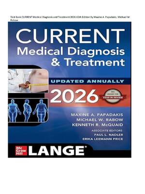 Preview of Test Bank CURRENT Medical Diagnosis and Treatment 2026 65th Edition by Maxine A. Papadakis