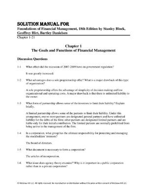 Preview of Solution Manual for Foundations of Financial Management, 18th Edition by Stanley Block, Ge